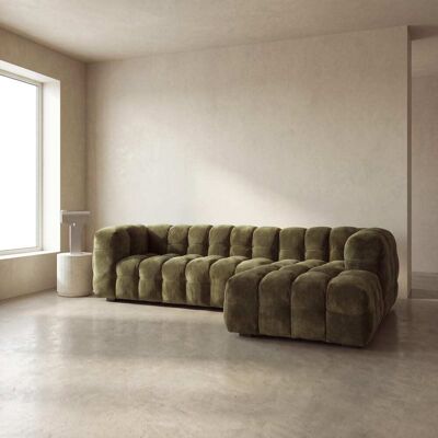 Maisons du Monde Sofá de 4/5 plazas con chaise longue derecho de terciopelo caqui Maisons du Monde Sofá de 4/5 plazas con chaise longue derecho de terciopelo caqui