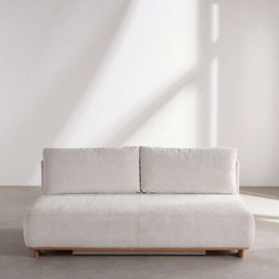Maisons du Monde Sofá cama de 2/3 plazas de tela beige con arcón Maisons du Monde Sofá cama de 2/3 plazas de tela beige con arcón