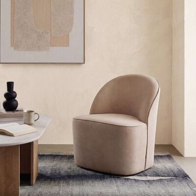 Maisons du Monde Sillón profesional redondeado de terciopelo beige Maisons du Monde Sillón profesional redondeado de terciopelo beige