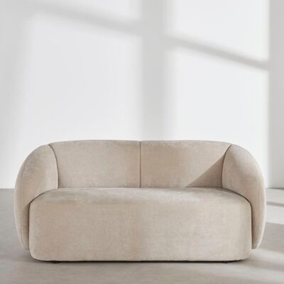 Maisons du Monde Sofá de 2 plazas de tela efecto terciopelo beige Maisons du Monde Sofá de 2 plazas de tela efecto terciopelo beige