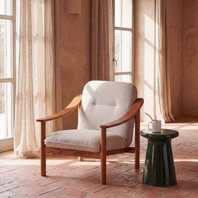 Maisons du Monde Sillón en tejido efecto lino beige y fresno oscuro Maisons du Monde Sillón en tejido efecto lino beige y fresno oscuro