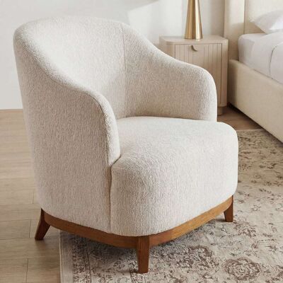 Maisons du Monde Sillón de tela tramada beige y base de fresno macizo Maisons du Monde Sillón de tela tramada beige y base de fresno macizo