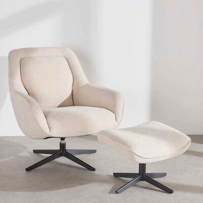Maisons du Monde Conjunto de sillón giratorio y reposapiés de tela beige Maisons du Monde Conjunto de sillón giratorio y reposapiés de tela beige