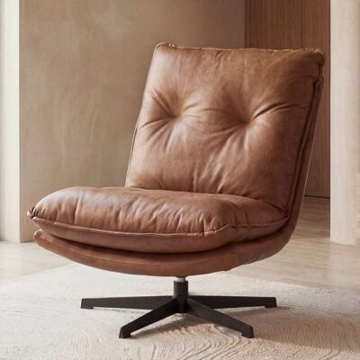 Maisons du Monde Sillón giratorio de tela efecto piel marrón envejecido Maisons du Monde Sillón giratorio de tela efecto piel marrón envejecido
