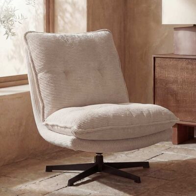 Maisons du Monde Sillón giratorio de tela de pana beige Maisons du Monde Sillón giratorio de tela de pana beige