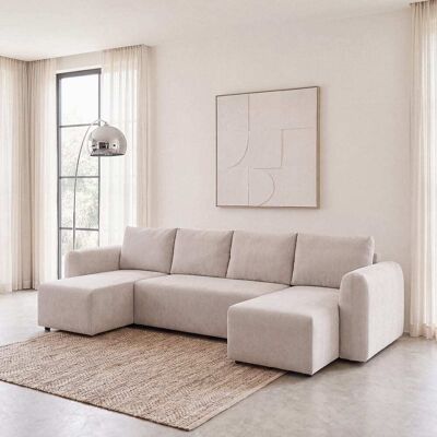 Maisons du Monde Sofá cama panorámico en U de 6/7 plazas beige de 319 cm Maisons du Monde Sofá cama panorámico en U de 6/7 plazas beige de 319 cm