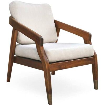 MOYCOR Sillón de madera marrón y tela blanca MOYCOR Sillón de madera marrón y tela blanca