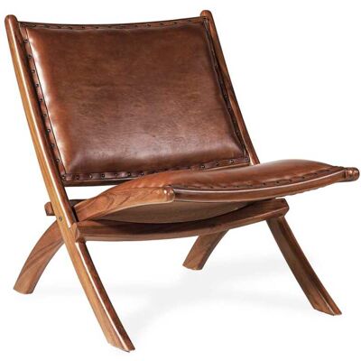 MOYCOR Sillón plegable de cuero marrón MOYCOR Sillón plegable de cuero marrón