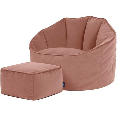 Icon Rosa Butaca de Terciopelo con Otomán - Sillón de Puf Icon Rosa Butaca de Terciopelo con Otomán - Sillón de Puf