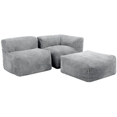 Icon Conjunto de sofá puf de 3 piezas: rincón, sillón y reposapiés gris Icon Conjunto de sofá puf de 3 piezas: rincón, sillón y reposapiés gris