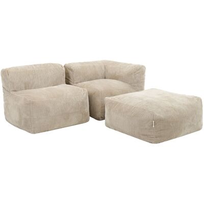 Icon Conjunto de sofá puf de 3 piezas: rincón, sillón y reposapiés beige Icon Conjunto de sofá puf de 3 piezas: rincón, sillón y reposapiés beige