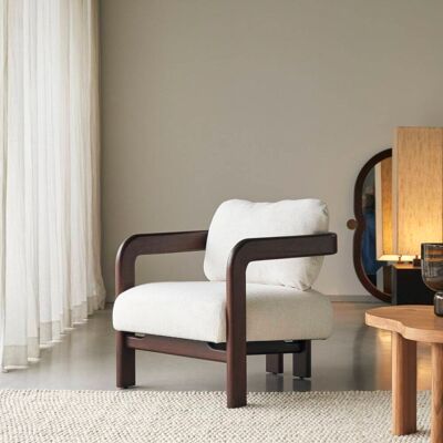 Tikamoon Sillón de madera de mindi y tela color crudo Tikamoon Sillón de madera de mindi y tela color crudo