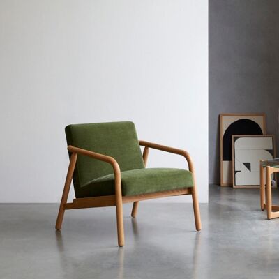 Tikamoon Sillón de roble macizo y terciopelo verde Tikamoon Sillón de roble macizo y terciopelo verde
