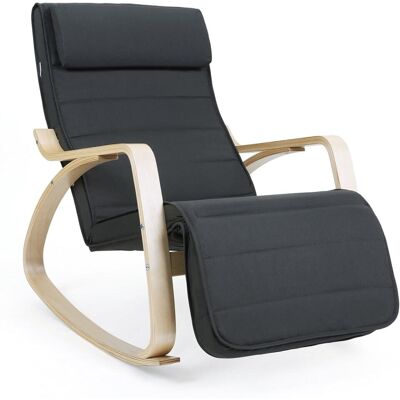 SONGMICS Silla mecedora con apoyabrazos y reposapiés de color gris y natural SONGMICS Silla mecedora con apoyabrazos y reposapiés de color gris y natural