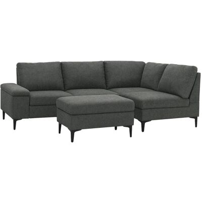 Concept Usine Sofá esquinero de 4/5 plazas de tejido chenilla gris antracita con puf Concept Usine Sofá esquinero de 4/5 plazas de tejido chenilla gris antracita con puf