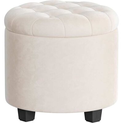 SONGMICS Puff de almacenamiento de terciopelo con patas de color blanco SONGMICS Puff de almacenamiento de terciopelo con patas de color blanco