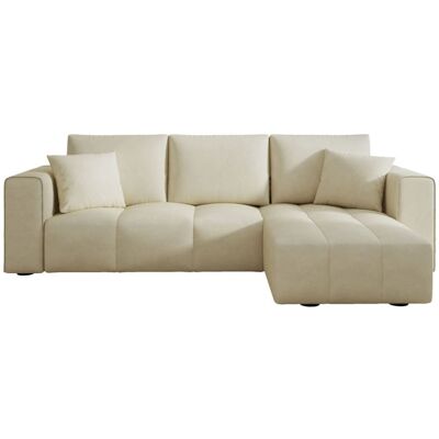 Concept Usine Sofá esquinero cama de 4 plazas con cofre de terciopelo beige. Concept Usine Sofá esquinero cama de 4 plazas con cofre de terciopelo beige.