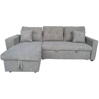 Concept Usine Sofá esquinero cama de 4 plazas con baúl de terciopelo gris Concept Usine Sofá esquinero cama de 4 plazas con baúl de terciopelo gris