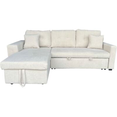 Concept Usine Sofá esquinero cama de 4 plazas con baúl de terciopelo beige Concept Usine Sofá esquinero cama de 4 plazas con baúl de terciopelo beige