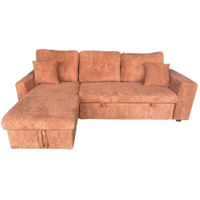 Concept Usine Sofá esquinero cama de 4 plazas con baúl de terciopelo terracota Concept Usine Sofá esquinero cama de 4 plazas con baúl de terciopelo terracota