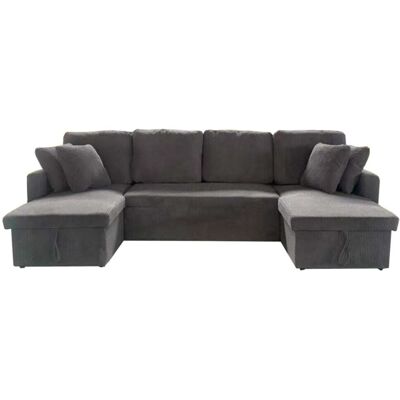 Concept Usine Sofá panorámico cama con baúl de 4 plazas en terciopelo a cuadros gris Concept Usine Sofá panorámico cama con baúl de 4 plazas en terciopelo a cuadros gris