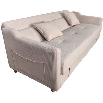 Concept Usine Sofá cama con baúl de pana beige de 3 plazas Concept Usine Sofá cama con baúl de pana beige de 3 plazas