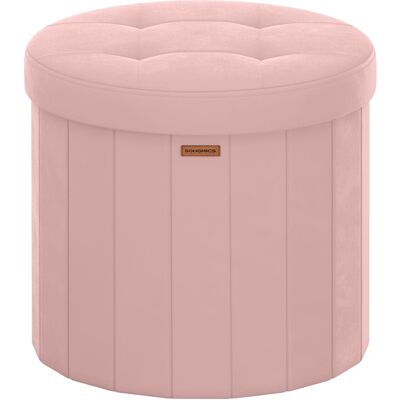 SONGMICS Puf redondo plegable de terciopelo con tapa extraíble color rosa SONGMICS Puf redondo plegable de terciopelo con tapa extraíble color rosa