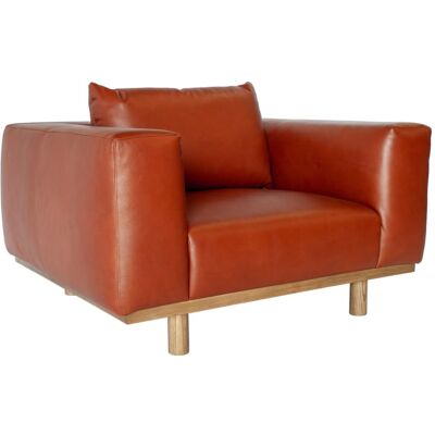 PIB Sillón de cuero color cognac y roble PIB Sillón de cuero color cognac y roble