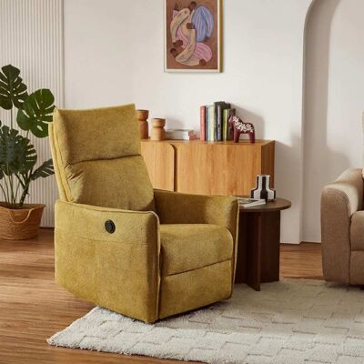Baita Sillón relax eléctrico de 1 plaza tejido de chenilla mostaza Baita Sillón relax eléctrico de 1 plaza tejido de chenilla mostaza
