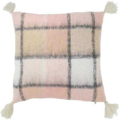 J-line Cojín cuadrado de tela beige y rosa 45 x 45 x 5 cm J-line Cojín cuadrado de tela beige y rosa 45 x 45 x 5 cm
