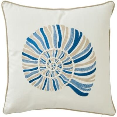 J-line Cojín cuadrado con forma de concha, de algodón azul y blanco, 45 x 45 J-line Cojín cuadrado con forma de concha, de algodón azul y blanco, 45 x 45