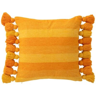 J-line Cojín de algodón naranja con volantes, 50 x 50 x 15 cm J-line Cojín de algodón naranja con volantes, 50 x 50 x 15 cm