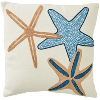 J-line Cojín cuadrado con estrellas de mar, de algodón azul y blanco, 45 x 45 J-line Cojín cuadrado con estrellas de mar, de algodón azul y blanco, 45 x 45