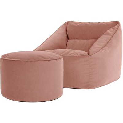 Icon Puf sillón con reposapiés redondo terciopelo rosa Icon Puf sillón con reposapiés redondo terciopelo rosa