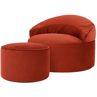 Icon Puf sillón decorativo con reposapiés redondo de terciopelo terracota Icon Puf sillón decorativo con reposapiés redondo de terciopelo terracota