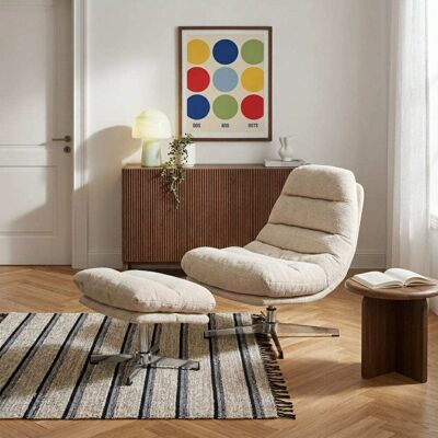 Baita Sillón giratorio de 1 plaza + reposapiés, tejido blanco Baita Sillón giratorio de 1 plaza + reposapiés, tejido blanco