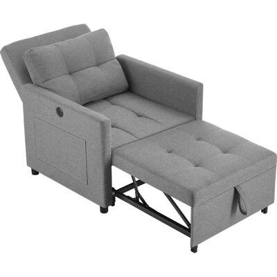 Tectake Sillón cama 3 en 1, respaldo ajustable en 6 posiciones, gris Tectake Sillón cama 3 en 1, respaldo ajustable en 6 posiciones, gris