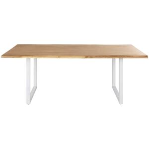 Maisons du Monde Mesa de comedor de madera de acacia maciza y metal blanco para 8/10 personas, L. 200