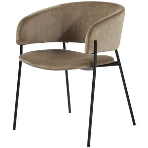 Maisons du Monde Silla de terciopelo beige capuchino con reposabrazos