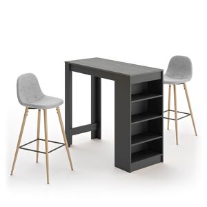 TEMAHOME Mesa y sillas efecto madera negro y hormigón - gris claro