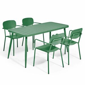 Oviala Mesa de jardín y 4 sillas de aluminio verde oliva