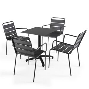 Oviala Mesa de jardín en laminado negro y 4 sillas grises