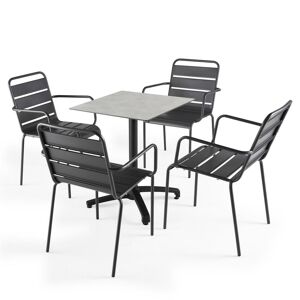 Oviala Mesa de conjunto laminado en concreto gris claro y 4 sillas grises
