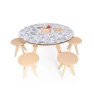 Drawin table Mesa de dibujo XXL multiusos de madera D90 cm y 4 taburetes
