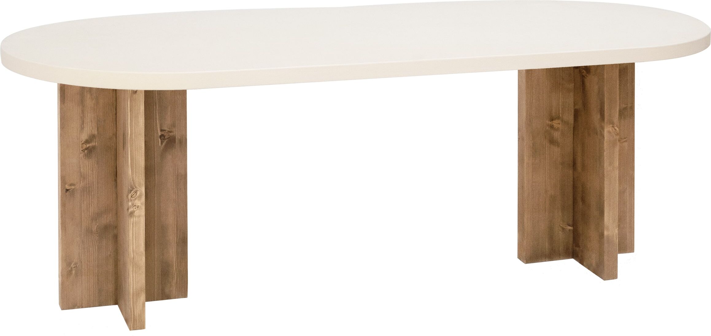 Decowood Mesa de comedor ovalada de microcemento blanco y envejecido 160x75cm