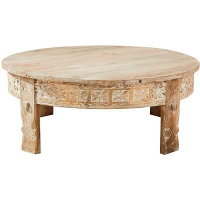 Maisons du Monde Mesa de centro redonda de mango tallado a mano Ø90 cm Maisons du Monde Mesa de centro redonda de mango tallado a mano Ø90 cm