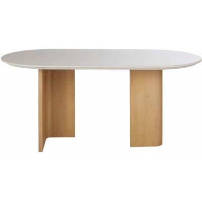 Maisons du Monde Mesa de comedor redonda de mármol blanco efecto travertino Maisons du Monde Mesa de comedor redonda de mármol blanco efecto travertino