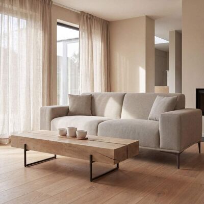 Maisons du Monde Mesa de centro de roble macizo y acero negro de 148 cm Maisons du Monde Mesa de centro de roble macizo y acero negro de 148 cm