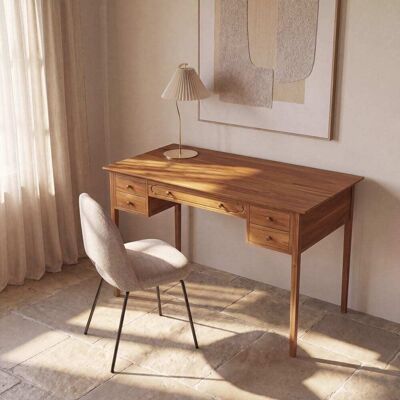 Maisons du Monde Escritorio de 132 cm de chapa de acacia con 5 cajones Maisons du Monde Escritorio de 132 cm de chapa de acacia con 5 cajones