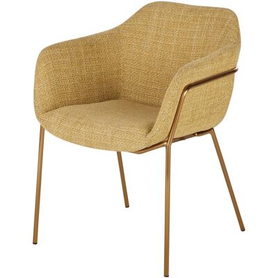 Maisons du Monde Silla de comedor de tejido ocre jaspeado y patas doradas Maisons du Monde Silla de comedor de tejido ocre jaspeado y patas doradas